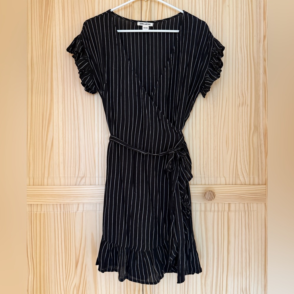 Billabong Black and White Ruffled Wrap Sundress